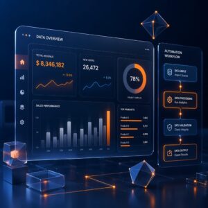Ilustração de painel digital representando cruzamento automatizado de dados por Inteligência Artificial Fiscal