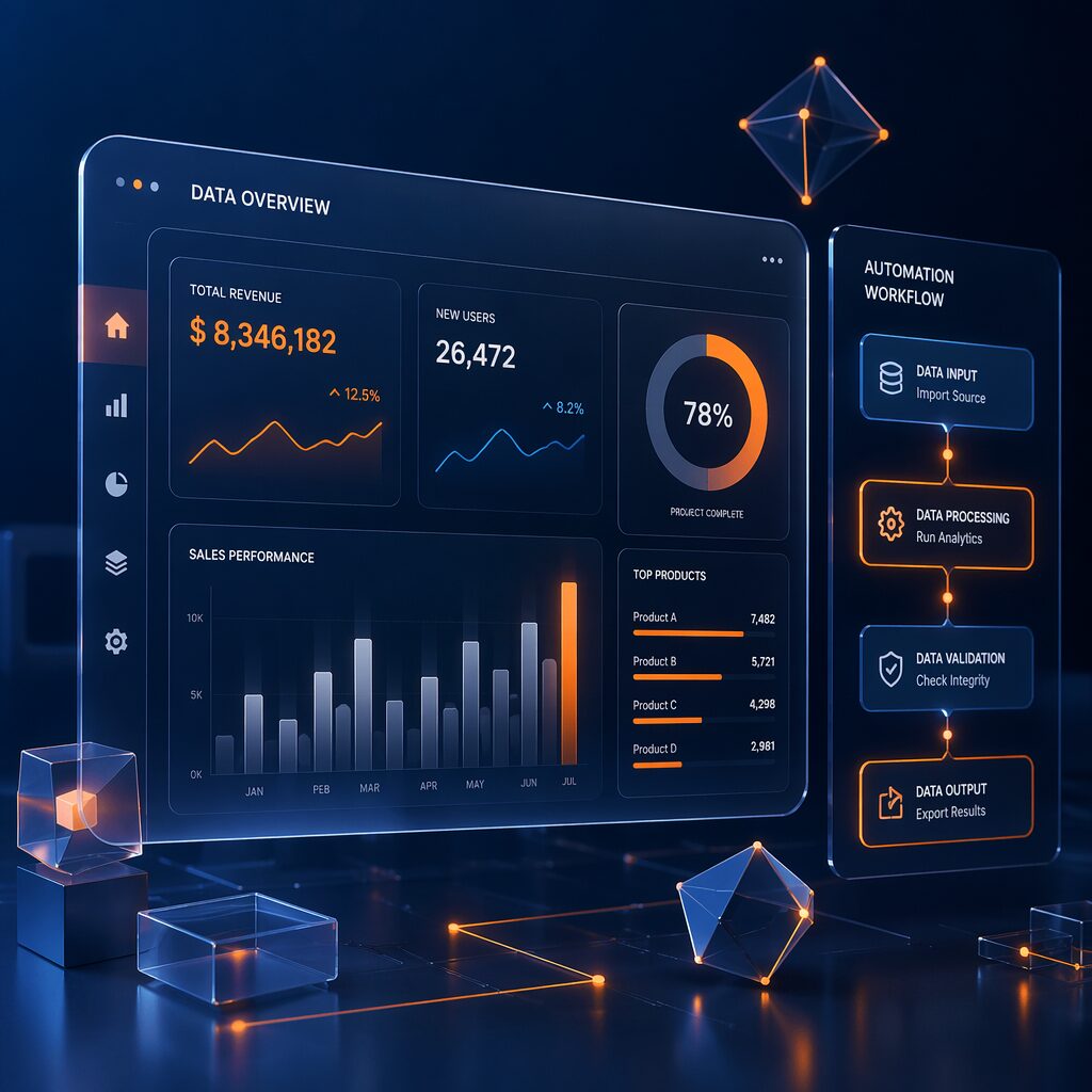 Ilustração de painel digital representando cruzamento automatizado de dados por Inteligência Artificial Fiscal