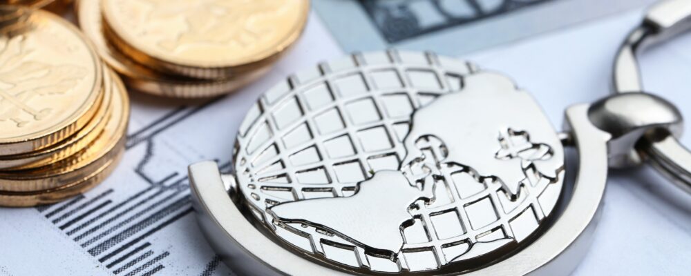 coins paper money globe white statistic form background