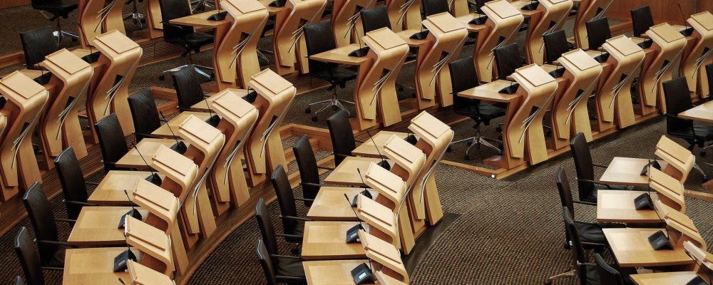 horizontal shot desks inside scottish parliament building