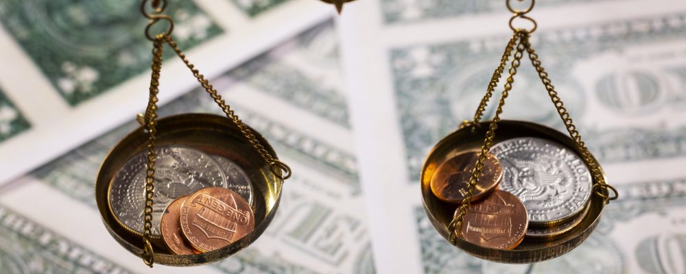 still life dollar coins scale